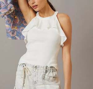 Maeve Anthropologie Ruffled Rib Halter Tank Top SIZE SMALL